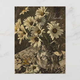 Cartão Postal Padrão de Flor Silvestre Daisy Vintage Foto Antiga