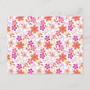 Cartão Postal Padrão de Flor Tropical Rosa e Laranja