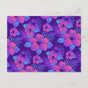 Cartão Postal Padrão de Flor Tropical Roxo