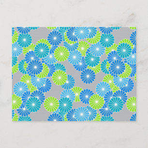 Cartão Postal Padrão de flores de Art Deco - azul e verde limão