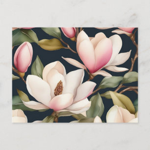 Cartão Postal Padrão de Flores de Magnólia Brancas e Rosas
