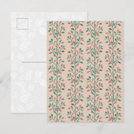 Cartão Postal Padrão de Folha Botânica Elegante Moderno em Rosa