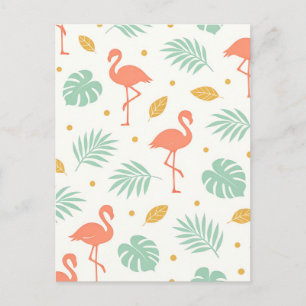 Cartão Postal Padrão de Folha Tropical Flamingo Coral
