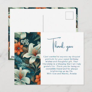 Cartão Postal Padrão de folhagem de flores tropicais elegantes O