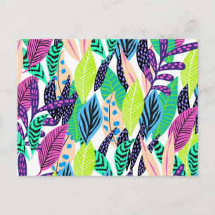 Cartão Postal Padrão de Folhas de Floresta Tropical Moderna Colo
