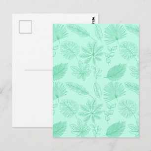 Cartão Postal Padrão de Folhas em Azul Menta