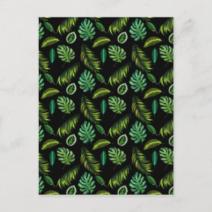 Cartão Postal Padrão de Folhas Tropicais Feitas à Mão