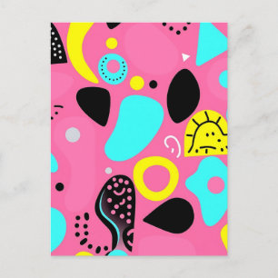 Cartão Postal Padrão de Formas Abstratas Rosa Divertido