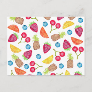 Cartão Postal Padrão de Fruta pintada com aquarela suculenta