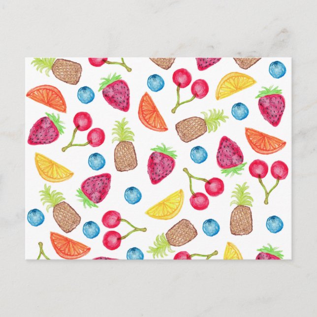 Cartão Postal Padrão de Fruta pintada com aquarela suculenta (Frente)