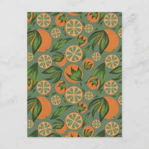 Cartão Postal Padrão de Frutas em Laranja Teal Aquarela