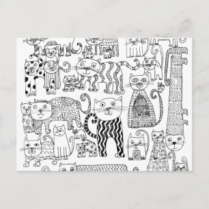 Cartão Postal Padrão de Gatinho Preto e Branco Fofo