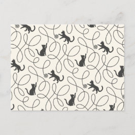 Cartão Postal Padrão de Gato Preto Neutro e Bola de Linha