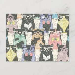 Cartão Postal Padrão de Gatos de Hipster em Cute