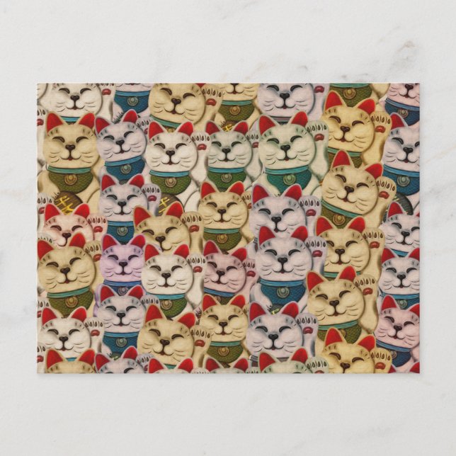 Cartão Postal Padrão de gatos Maneki-neko (Frente)