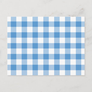 Cartão Postal Padrão de Gingham Branco e Azul Claro