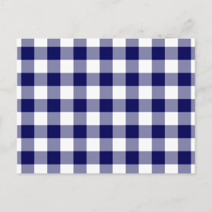 Cartão Postal Padrão de Gingham Branco e marinho