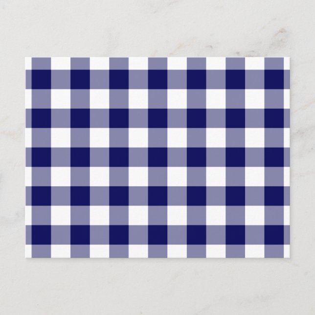 Cartão Postal Padrão de Gingham Branco e marinho (Frente)