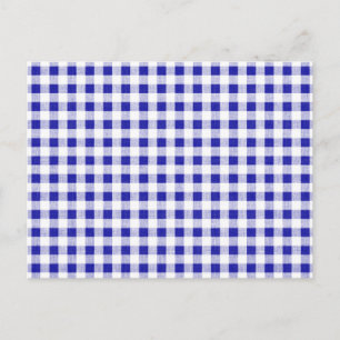 Cartão Postal Padrão de Gingham Branco marinho Azul