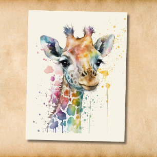 Cartão Postal Padrão de girafa em aquarela de marfim atemporal