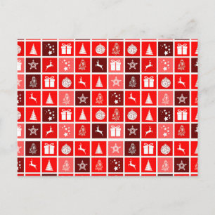 Cartão Postal Padrão de Grade de Natal Vermelho Minimalista Mode