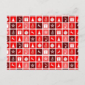 Cartão Postal Padrão de Grade de Natal Vermelho Minimalista Mode
