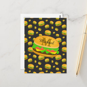 Cartão Postal Padrão de hambúrguer delicioso e divertido Monogra