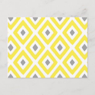 Cartão Postal Padrão de Ikat Diamond da Cinza amarela