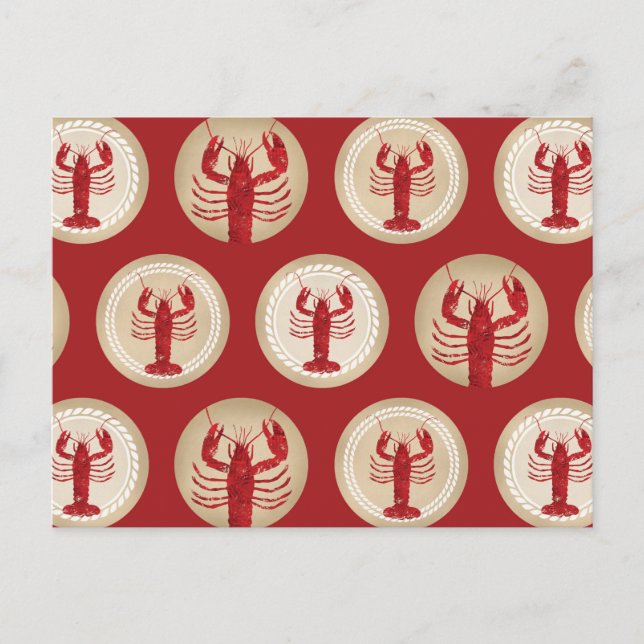 Cartão Postal Padrão de Lagosta Vermelha - Frutos do Mar Náutico (Frente)
