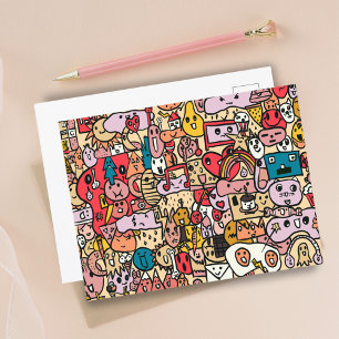 Cartão Postal Padrão de Lançamento Desenhado à Mão de Personagem