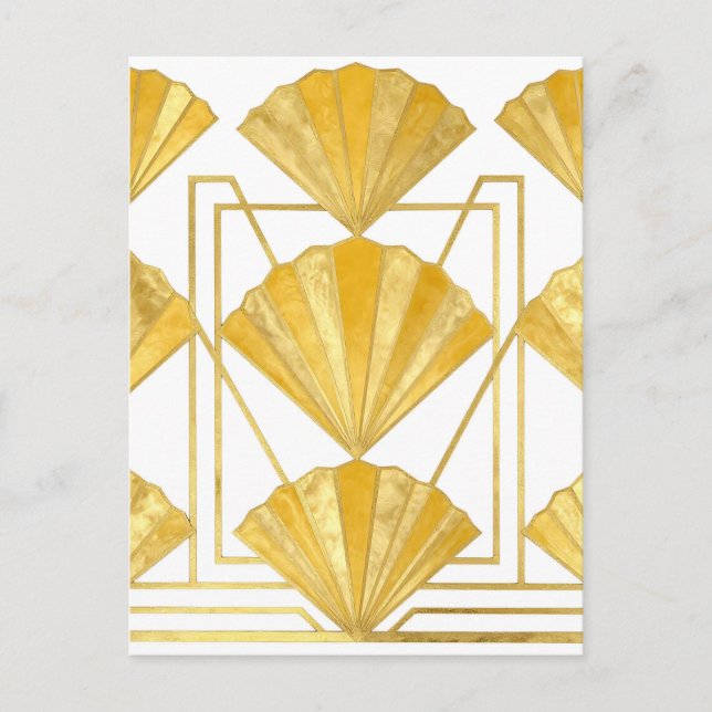Cartão Postal Padrão de Leque Art Déco Dourado (Frente)