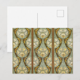 Cartão Postal Padrão de Lírio com Inseto em Arte Nova na cor Ver