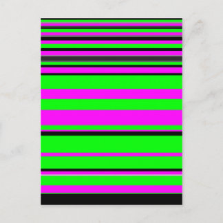 Cartão Postal Padrão de Listra Colorido Preto Verde Rosa Quente