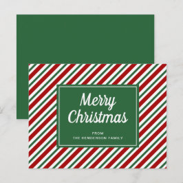 Cartão Postal Padrão de Listras Verdes Feliz Natal  
