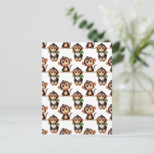 Cartão Postal Padrão de Macaco Branco Design