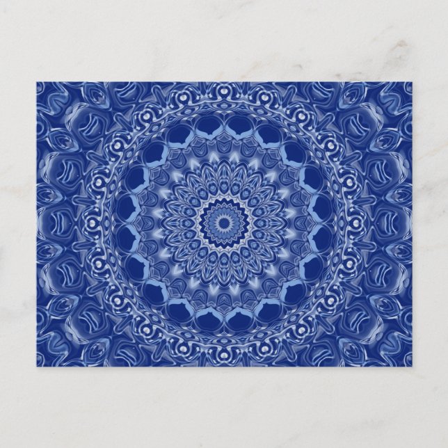 Cartão Postal Padrão de Mandala Azul com Simetria de Explosão de (Frente)