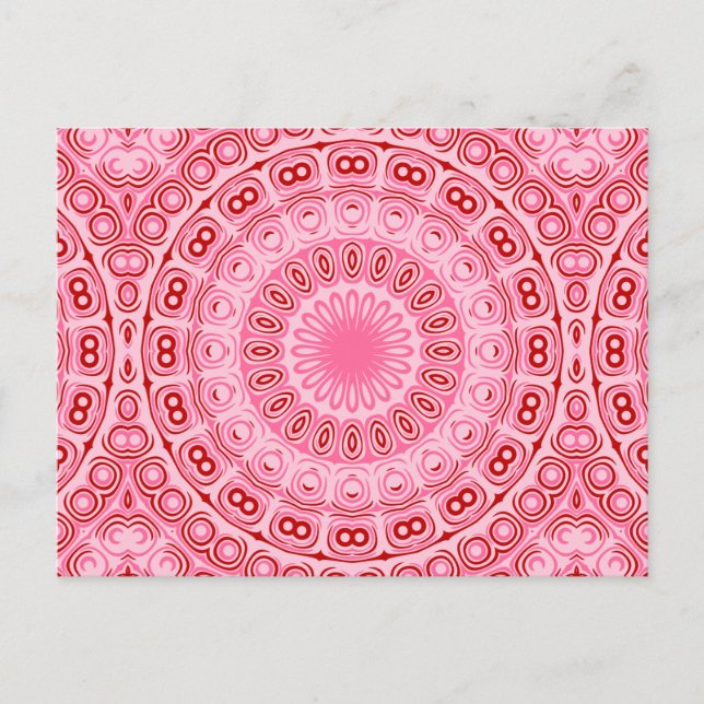 Cartão Postal Padrão de Mandala Carmesim e Rosa (Frente)