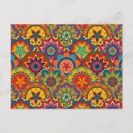 Cartão Postal Padrão de Mandala Colorida Retroativa Funky