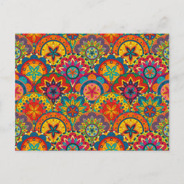 Cartão Postal Padrão de Mandala Colorida Retroativa Funky