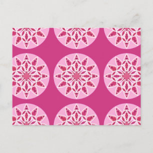 Cartão Postal Padrão de Mandala em rosa, fúcsia e branco