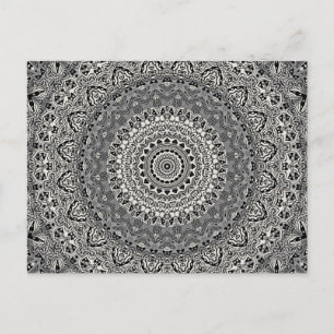 Cartão Postal Padrão de Mandala Geométrico Preto e Branco