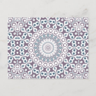 Cartão Postal Padrão de Mandala Geométrico Roxo e Azul