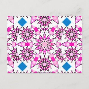 Cartão Postal Padrão de mandala, rosa, rosa-quente, azul-cobalto