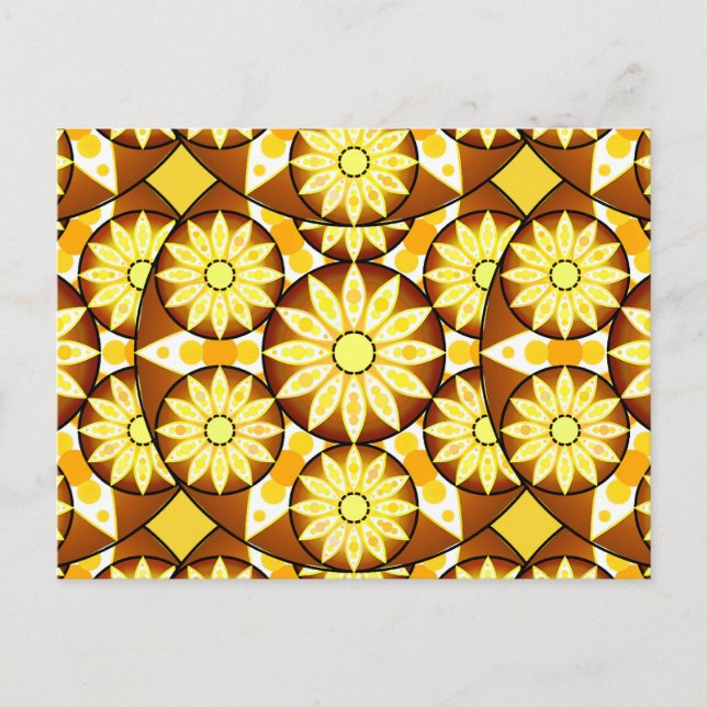 Cartão Postal Padrão de mandala, tons de marrom e ouro (Frente)