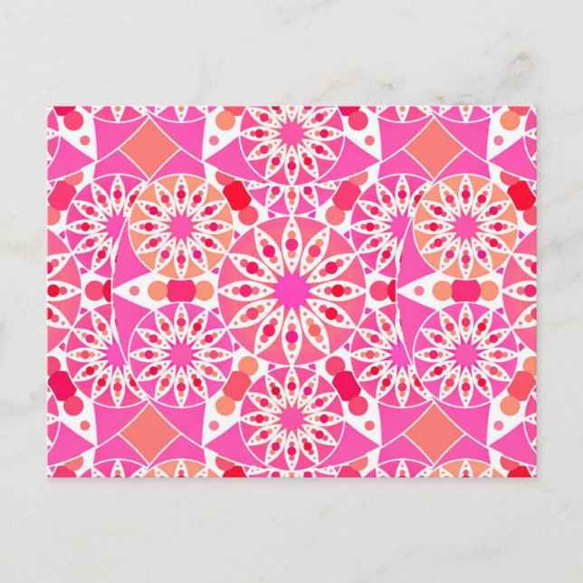 Cartão Postal Padrão de mandala, tons de rosa e coral (Frente)