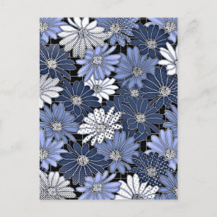 Cartão Postal Padrão de Margarida Azul e Branco