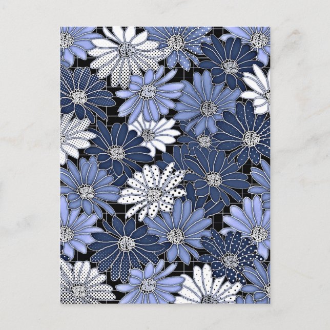 Cartão Postal Padrão de Margarida Azul e Branco (Frente)