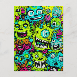 Cartão Postal Padrão de Monstro Verde Spooky