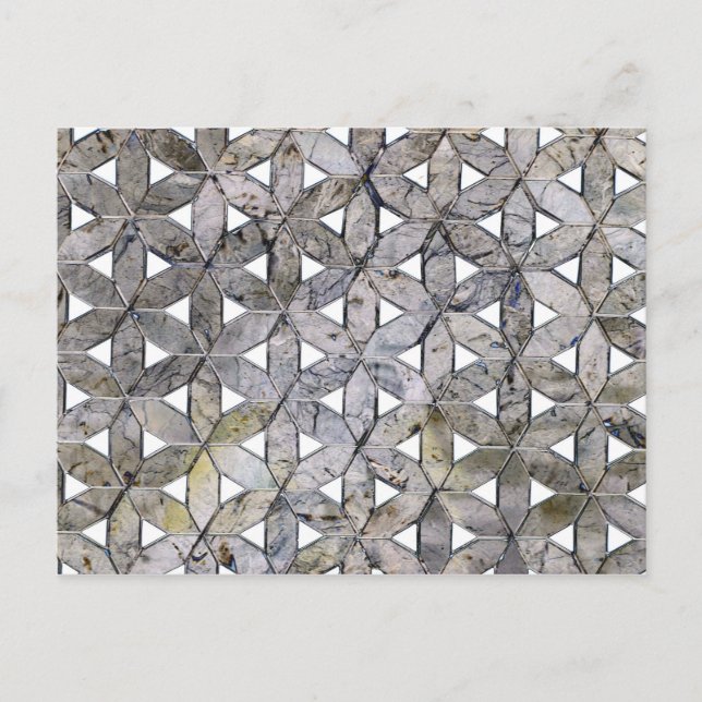 Cartão Postal Padrão de mosaico de pedra cinza natural flor de v (Frente)
