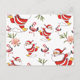 Cartão Postal Padrão de Natal do Papai Noel Flamingo Tropical